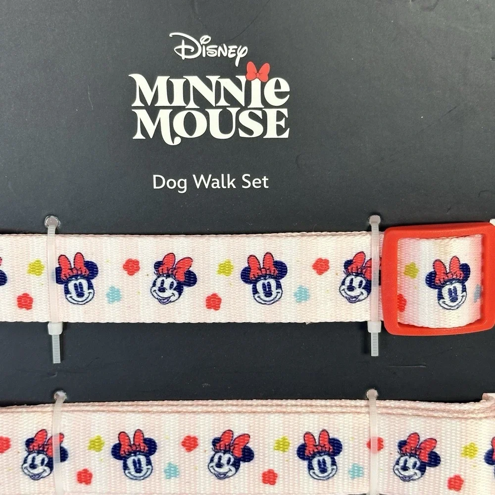 Disney Minnie Mouse Dog Collar Leash Set Pink Waste Bag Holder NWT